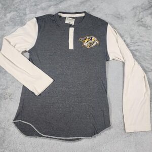 Nashville‎ Predators Shirt Mens Small Gray Cream Long Sleeve NHL Hockey CCM